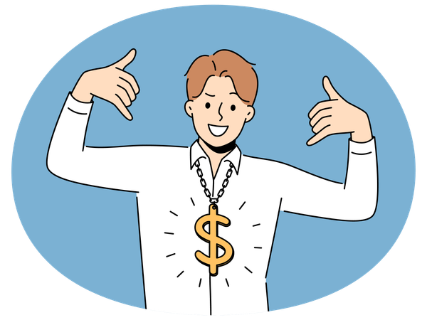 Smiling businessman with dollar necklace  Illustration
