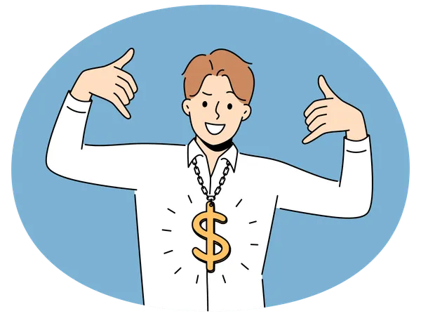 Smiling businessman with dollar necklace  Illustration