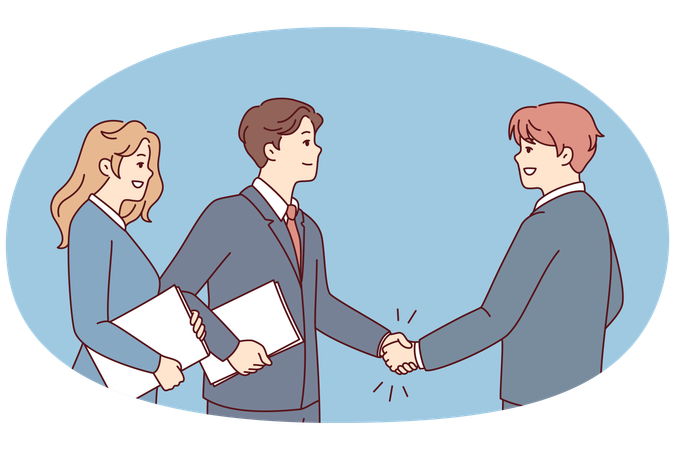 Smiling businesspeople handshake closing deal  Illustration
