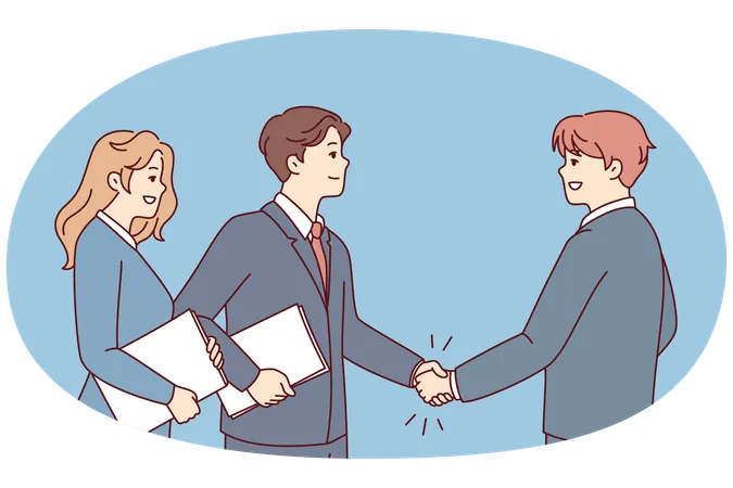 Smiling businesspeople handshake closing deal  Illustration