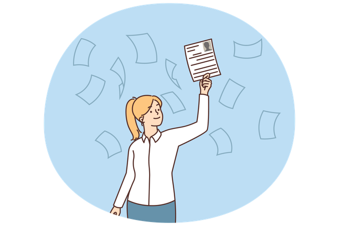 Smiling businesswoman catch job applicant CV  Illustration