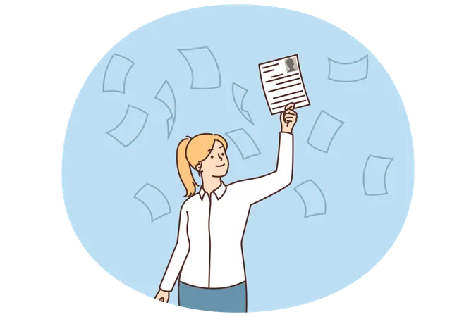 Smiling businesswoman catch job applicant CV  Illustration