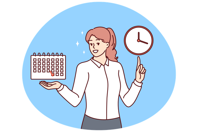 Smiling businesswoman finish plan with good time management  Illustration