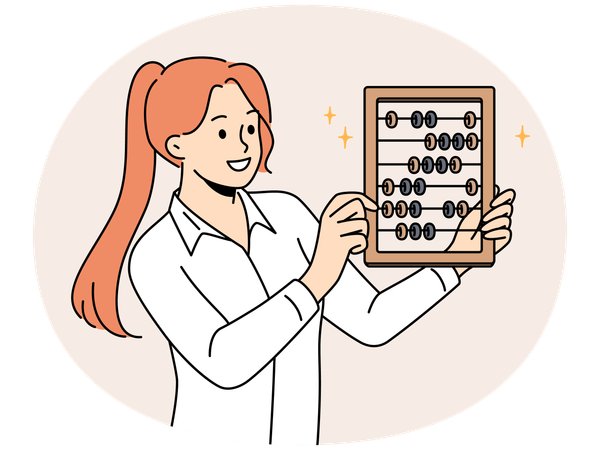 Smiling businesswoman hold abacus in hands  Illustration