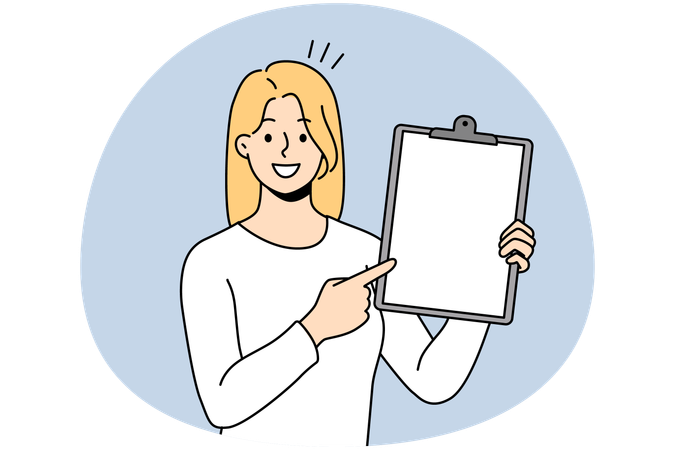 Smiling businesswoman showing her competed task  Illustration