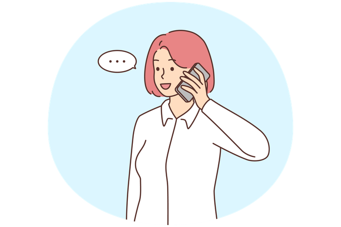 Smiling businesswoman talk on cellphone with client  Illustration