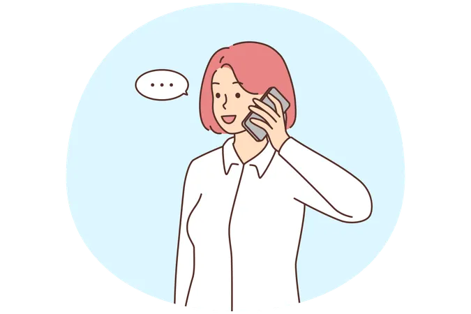 Smiling businesswoman talk on cellphone with client  Illustration