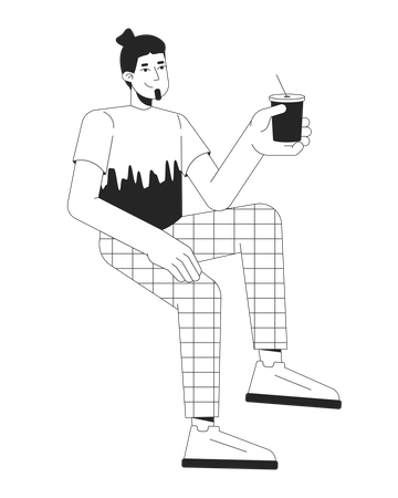 Smiling caucasian man chilling with drink  Illustration