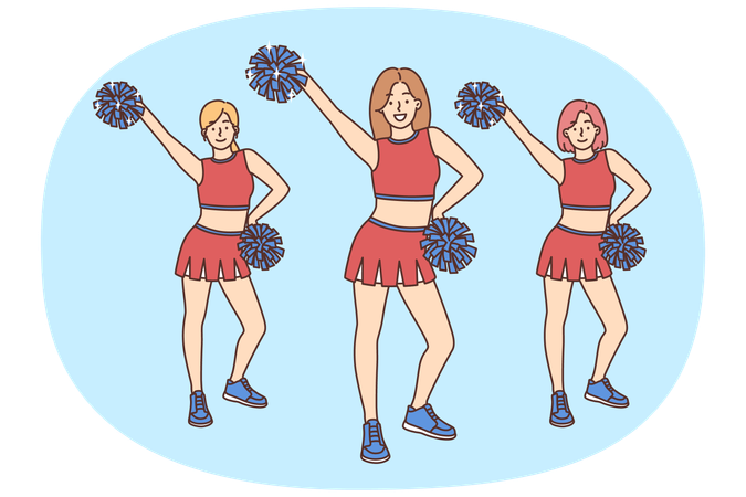 Smiling cheerleaders in uniform dancing with pompons  Illustration