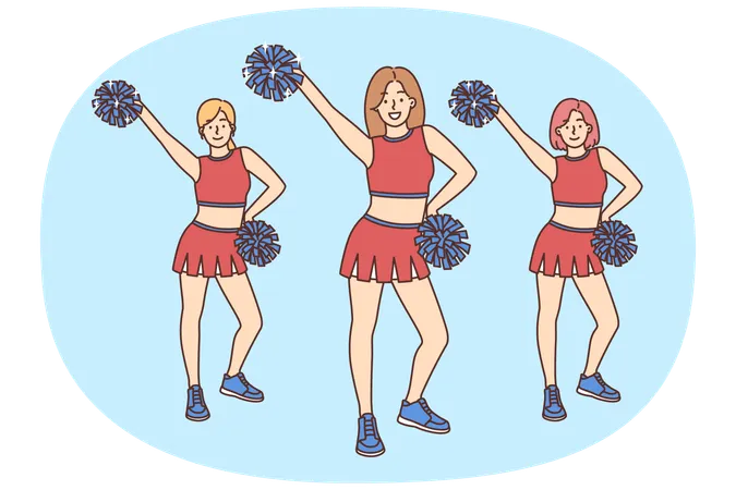 Smiling cheerleaders in uniform dancing with pompons  Illustration