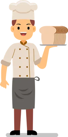 Smiling chef holding bread Illustration