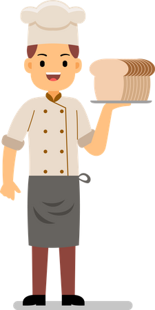 Smiling chef holding bread  Illustration