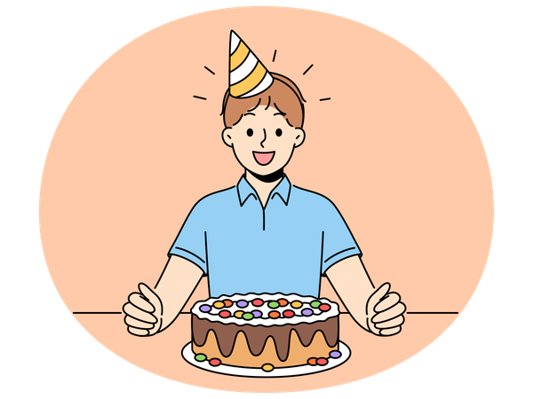 Smiling child celebrate birthday with cake  Illustration