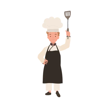 Smiling Child Chef with Flipper  Illustration