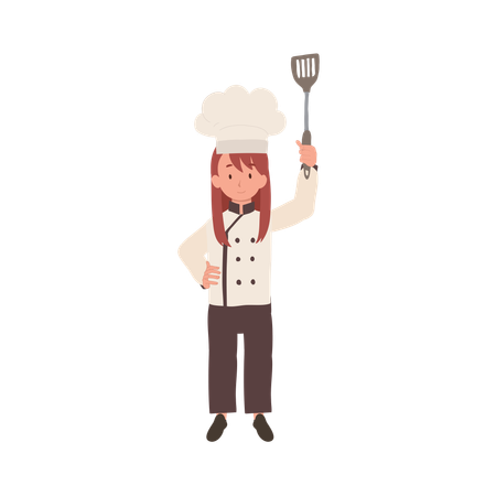 Smiling Child Chef with Flipper  Illustration