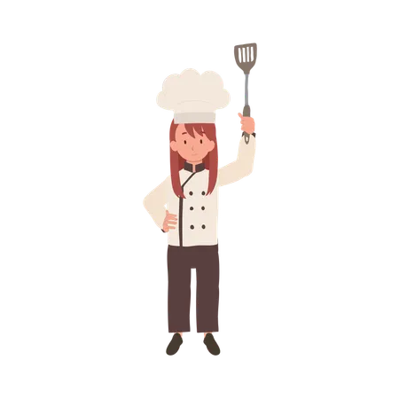 Smiling Child Chef with Flipper  Illustration