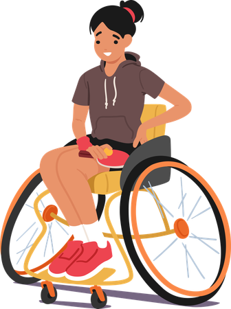 Smiling Child Girl Character In Wheelchair Dressed For Tennis  Illustration