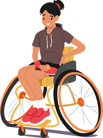 Smiling Child Girl Character In Wheelchair Dressed For Tennis  Illustration