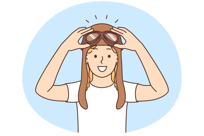 Smiling child in pilot hat excited about future career  Illustration