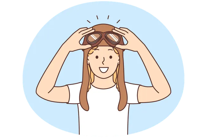 Smiling child in pilot hat excited about future career  Illustration