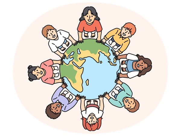 Smiling children near planet earth  Illustration