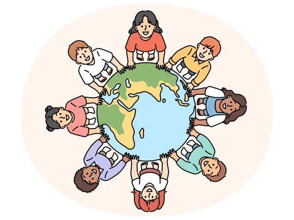 Smiling children near planet earth  Illustration