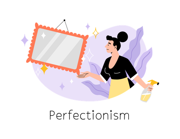 Smiling cleaning woman polished mirror  Illustration