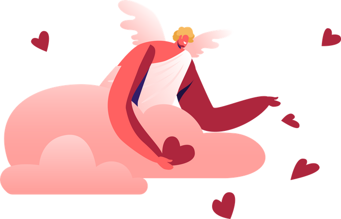 Smiling Cupid Man with Wings Illustration