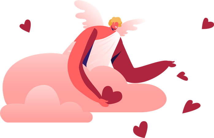 Smiling Cupid Man with Wings  Illustration