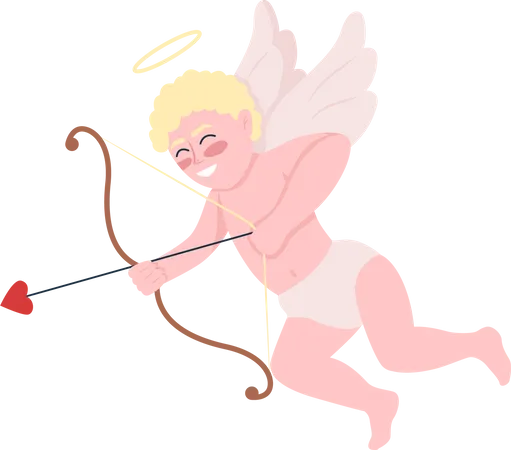 Smiling cupid with bow and arrows Illustration