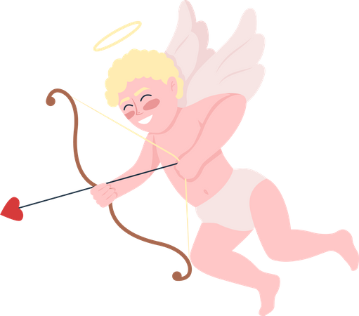 Smiling cupid with bow and arrows  Illustration