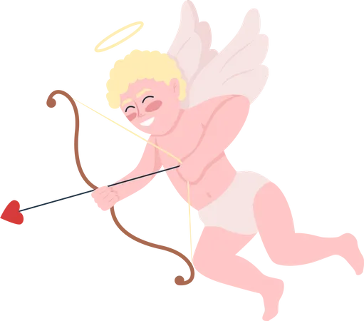 Smiling cupid with bow and arrows  Illustration