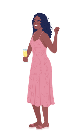Smiling curly haired girl with sparkling wine glass Illustration