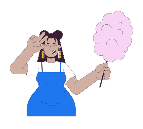 Smiling curvy latina woman with candy floss  Illustration