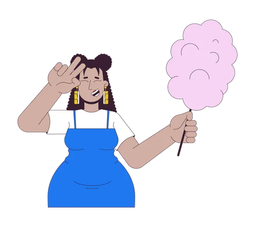 Smiling curvy latina woman with candy floss  Illustration