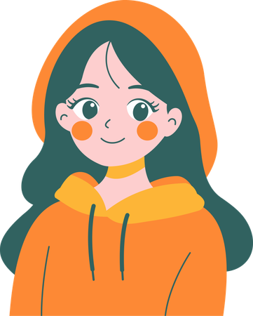 Smiling Cute Beautiful Girl  Wearing Hoodie Warm Clothes  Illustration