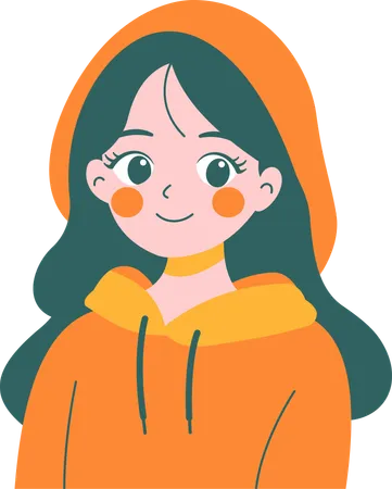 Smiling Cute Beautiful Girl  Wearing Hoodie Warm Clothes  Illustration