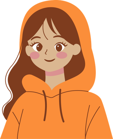 Smiling Cute Beautiful Girl  Wearing Hoodie Warm Clothes  Illustration