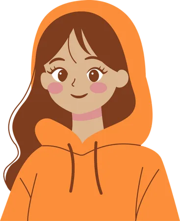 Smiling Cute Beautiful Girl  Wearing Hoodie Warm Clothes  Illustration