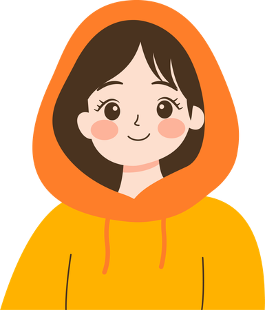 Smiling Cute Beautiful Girl  Wearing Hoodie Warm Clothes  Illustration