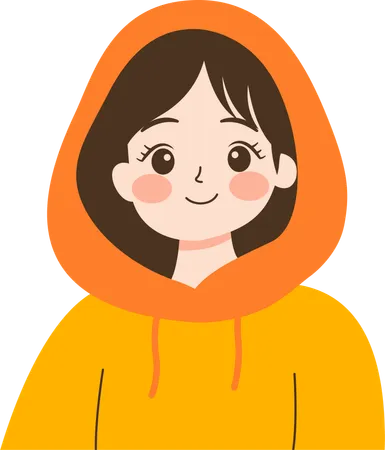 Smiling Cute Beautiful Girl  Wearing Hoodie Warm Clothes  Illustration