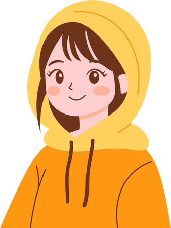 Smiling Cute Beautiful Girl  Wearing Hoodie Warm Clothes  Illustration