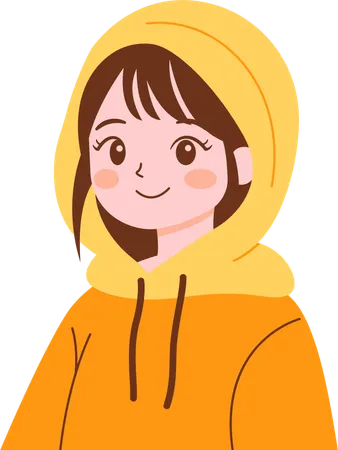 Smiling Cute Beautiful Girl  Wearing Hoodie Warm Clothes  Illustration