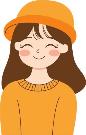 Smiling Cute Girl Wearing Hat and Warm Clothes  Illustration