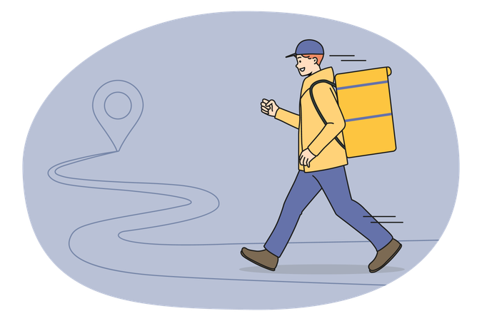 Smiling delivery guy with order rush to client  Illustration