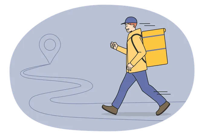 Smiling delivery guy with order rush to client  Illustration