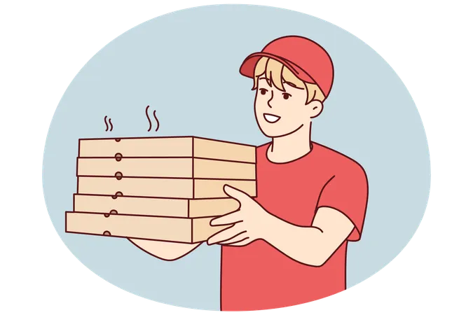 Smiling deliveryman with pizza boxes  Illustration