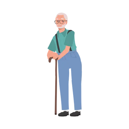 Smiling Elderly Man with Cane stick  Illustration