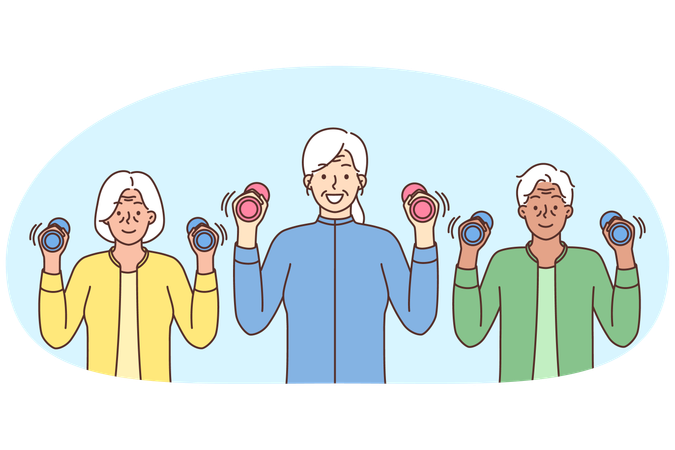 Smiling elderly people workout together  Illustration
