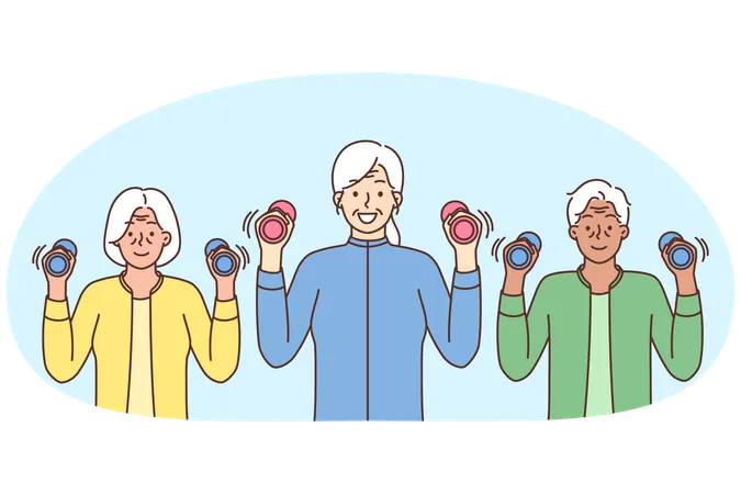 Smiling elderly people workout together  Illustration